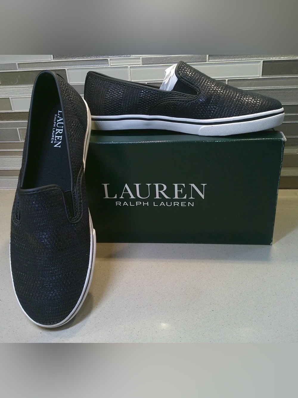 Lauren Ralph Lauren Black velvet Slip-On Sneakers with White Soles